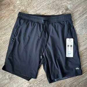 Men’s black L athletic shorts. Alo. NWT